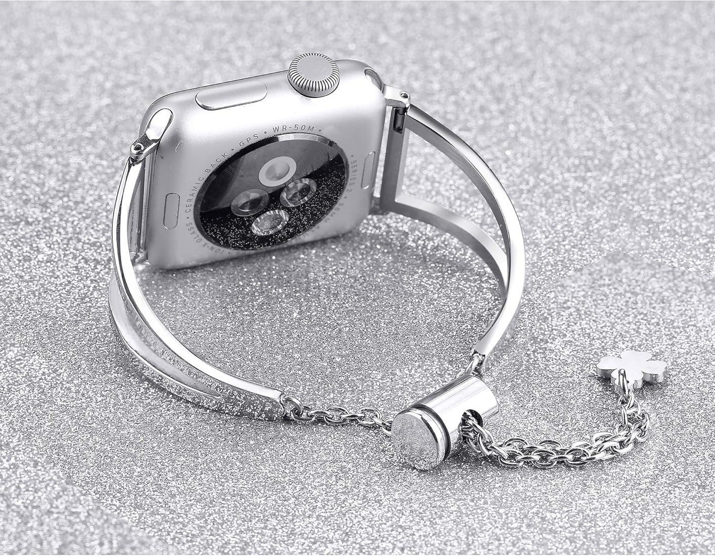 Stainless Steel Bands Compatible with Apple Watch Band 38Mm 40Mm 41Mm 42Mm 44Mm 45Mm 46Mm 49Mm Iwatch Series 10/9/Ultra/Se/8/7/6/5/4/3/2/1, Dressy Metal Bangle Bracelet Women