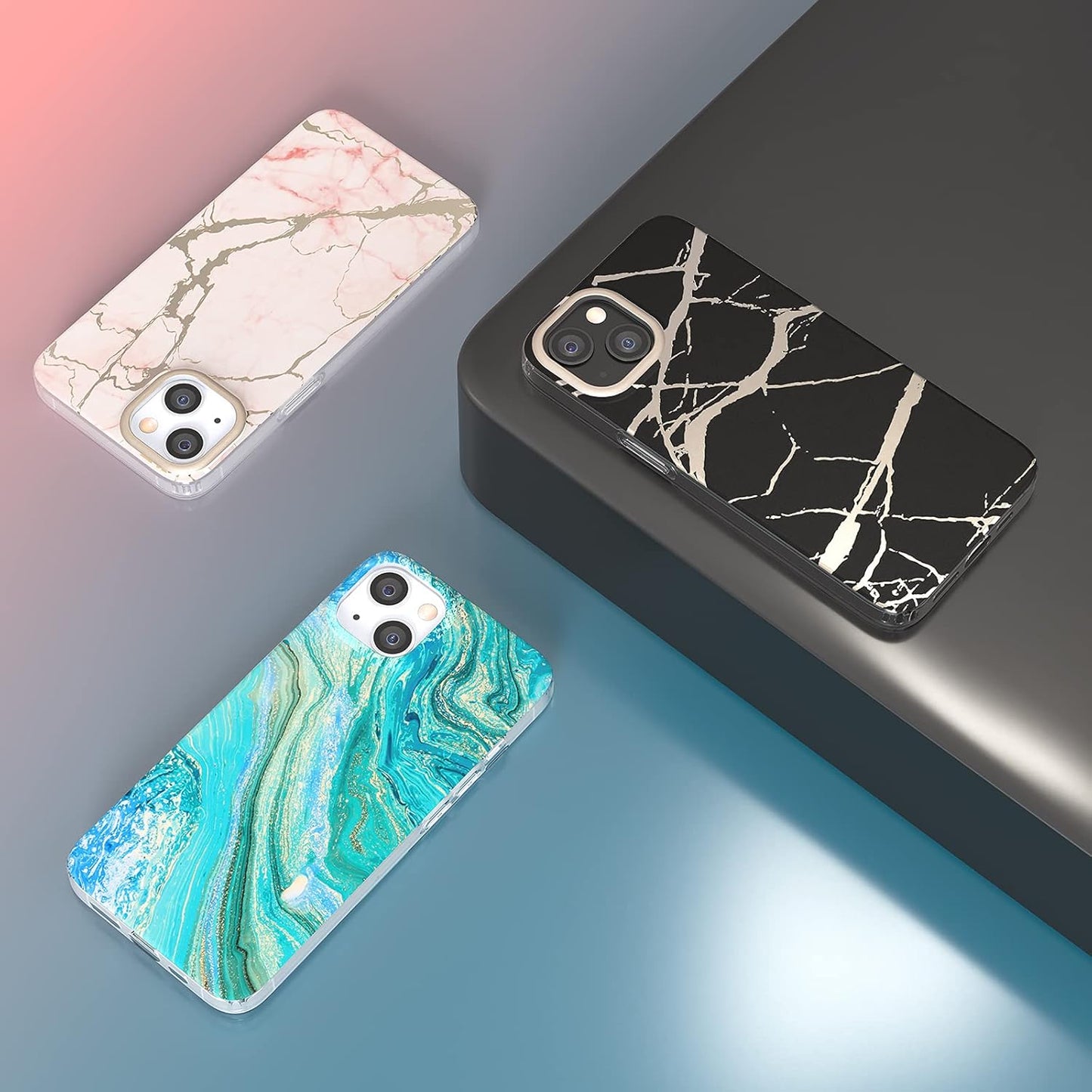 Compatible with Iphone 13 Case Marble Design Slim Thin Stylish Geometric Cover for Iphone 13 6.1" 2021(Marble Pink)