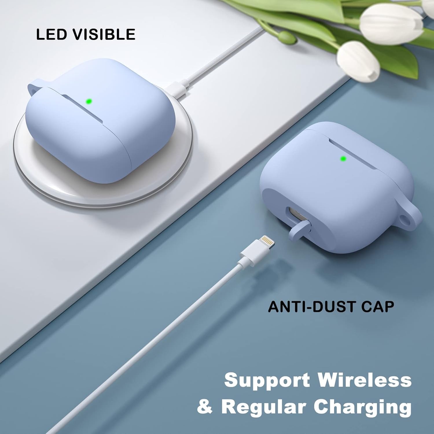 Designed for Airpods 3 Case Cover, Silicone Protective Cases Cute Skin Covers with Keychain Accessories Compatible with Apple Airpod 3Rd Generation, Girls Boys Women Men-Lilac