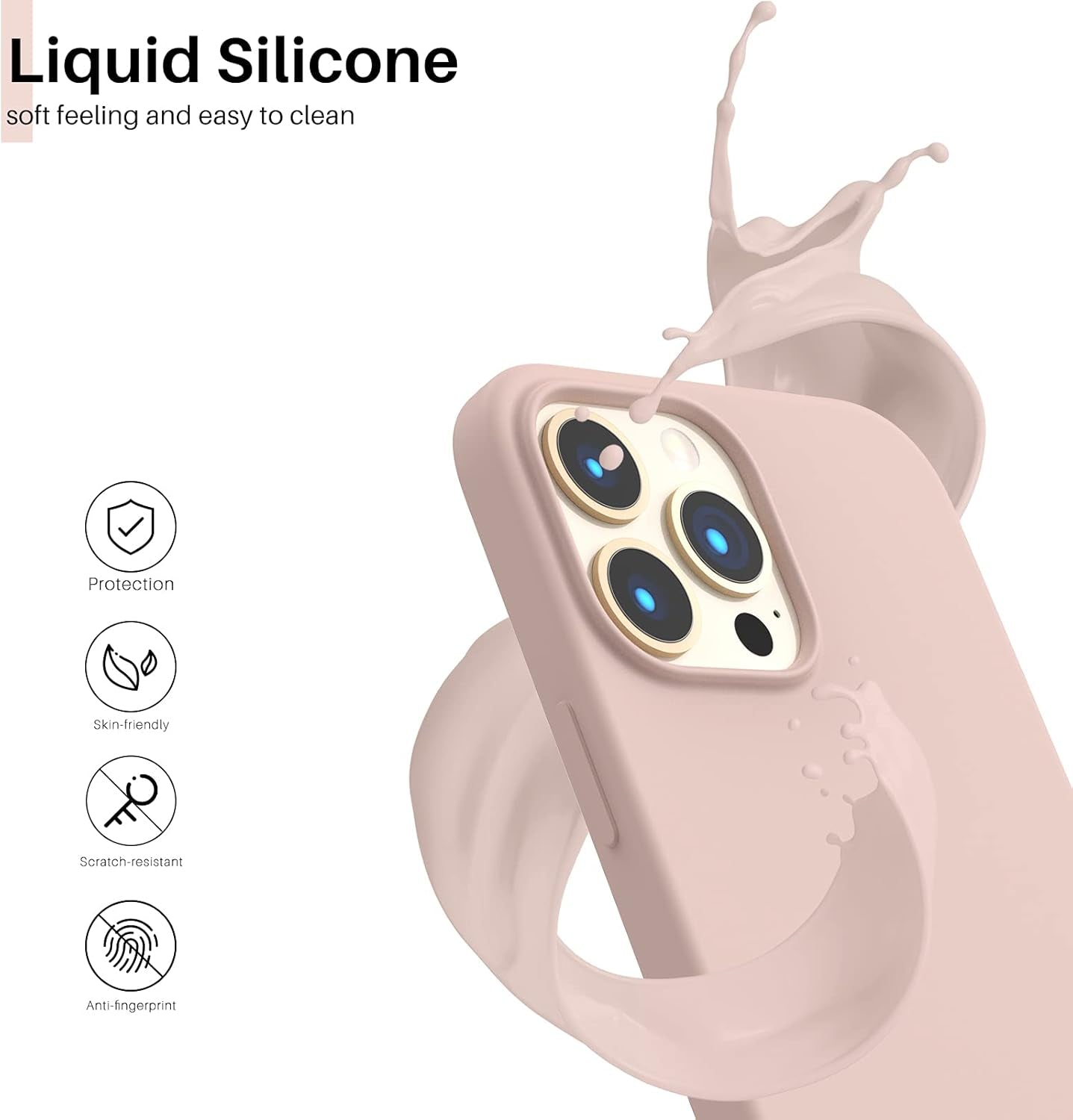 Compatible with Iphone 13 Pro Max Case 6.7", Slim Liquid Silicone 3 Layers Full Covered Soft Gel Rubber Case Cover 6.7 Inch-Sand Chalk Pink