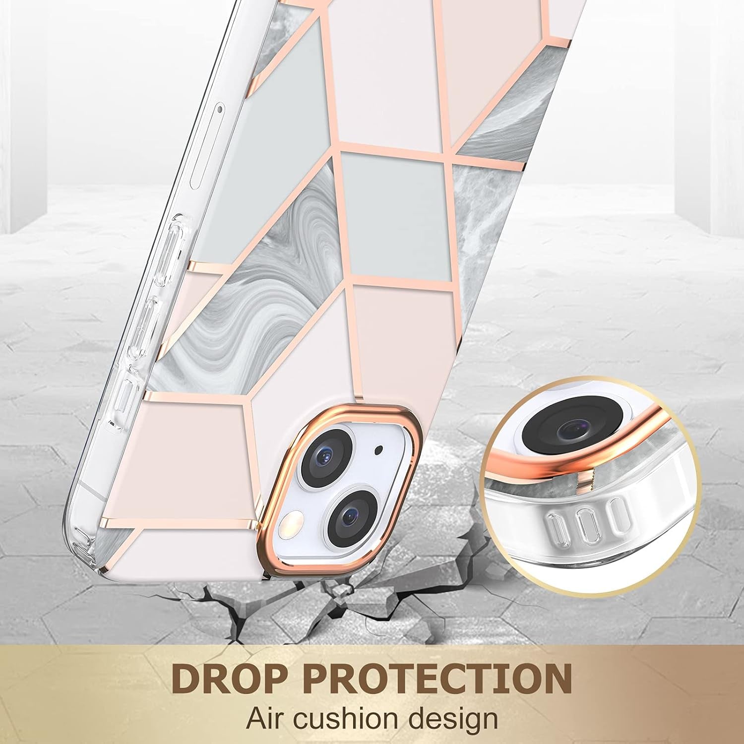 Compatible with Iphone 13 Case Marble Design Slim Thin Stylish Geometric Cover for Iphone 13 6.1" 2021(Marble Pink)