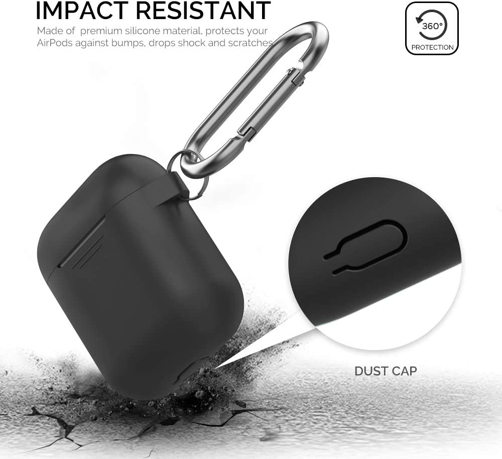 AirPods 2 & 1 Silicone Case - Black | Protective Cover with Front LED Visible