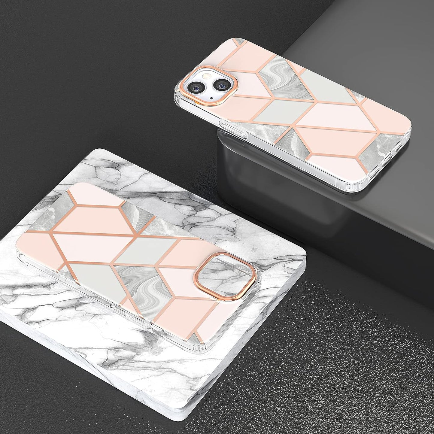 Compatible with Iphone 13 Case Marble Design Slim Thin Stylish Geometric Cover for Iphone 13 6.1" 2021(Marble Pink)