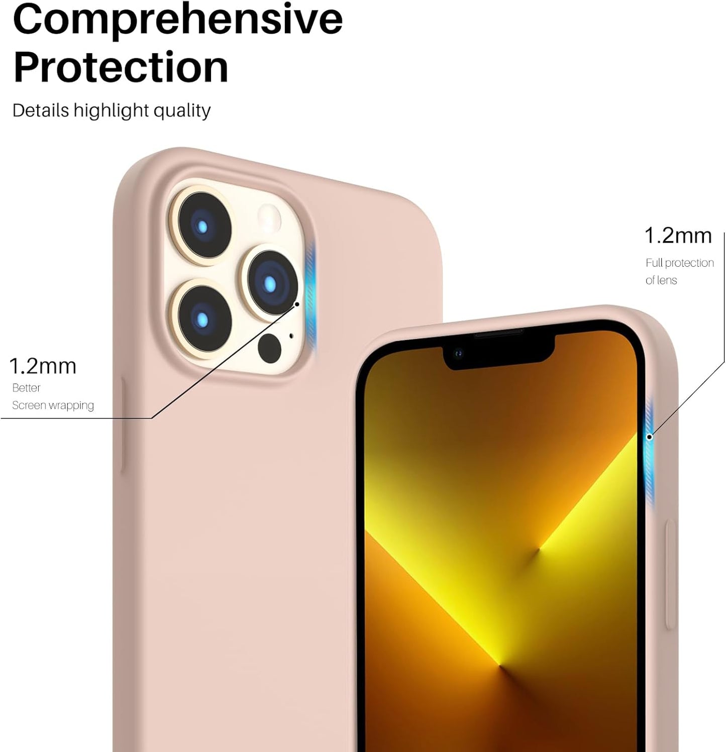 Compatible with Iphone 13 Pro Max Case 6.7", Slim Liquid Silicone 3 Layers Full Covered Soft Gel Rubber Case Cover 6.7 Inch-Sand Chalk Pink