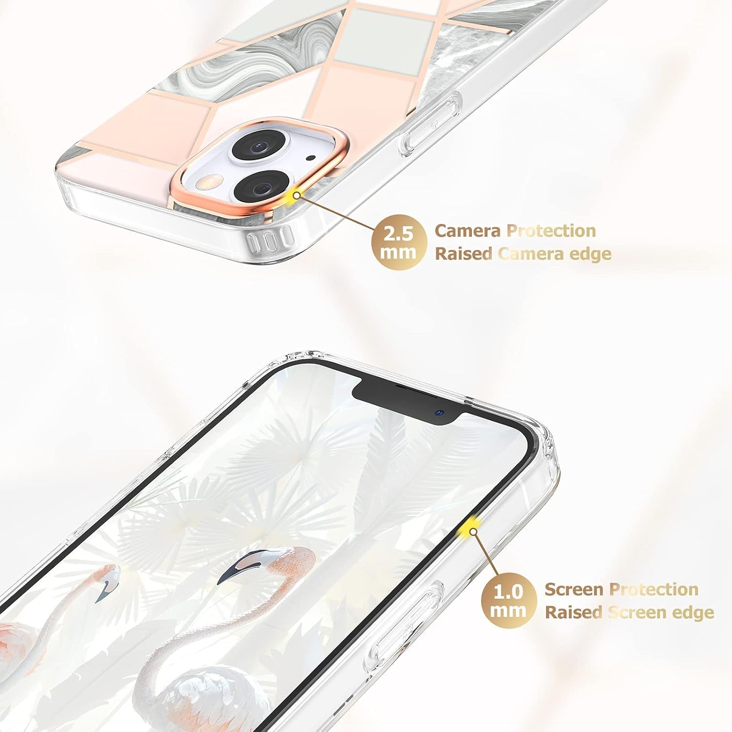 Compatible with Iphone 13 Case Marble Design Slim Thin Stylish Geometric Cover for Iphone 13 6.1" 2021(Marble Pink)