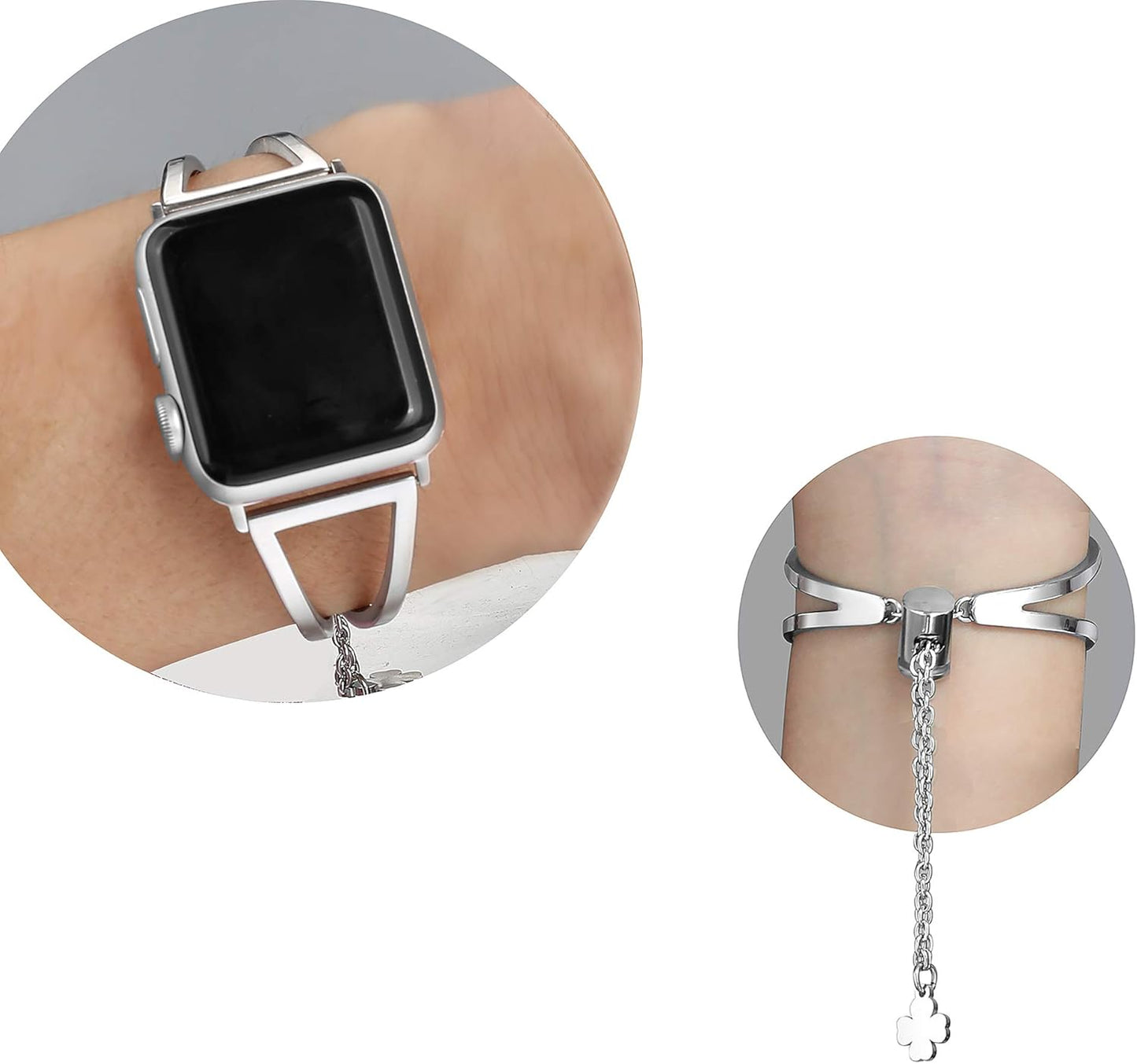Stainless Steel Bands Compatible with Apple Watch Band 38Mm 40Mm 41Mm 42Mm 44Mm 45Mm 46Mm 49Mm Iwatch Series 10/9/Ultra/Se/8/7/6/5/4/3/2/1, Dressy Metal Bangle Bracelet Women