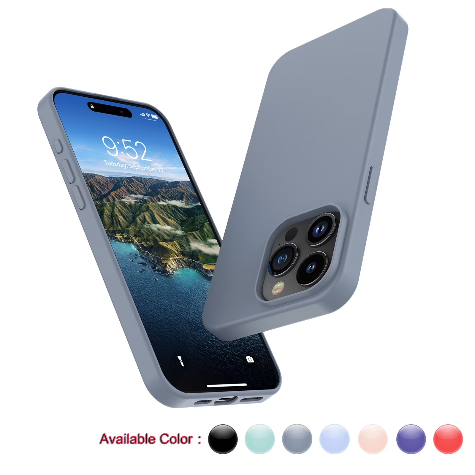 Cell Phone Basic Cases for Iphone 15,15 Pro,15 Plus,15 Pro Max, Liquid Silicone Gel Rubber Shockproof Case Ultra Thin Slim Matte Surface Cover for Iphone 15 6.1 Inch (Gray)