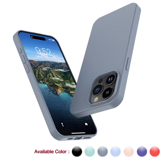 Cell Phone Basic Cases for Iphone 15,15 Pro,15 Plus,15 Pro Max, Liquid Silicone Gel Rubber Shockproof Case Ultra Thin Slim Matte Surface Cover for Iphone 15 6.1 Inch (Gray)