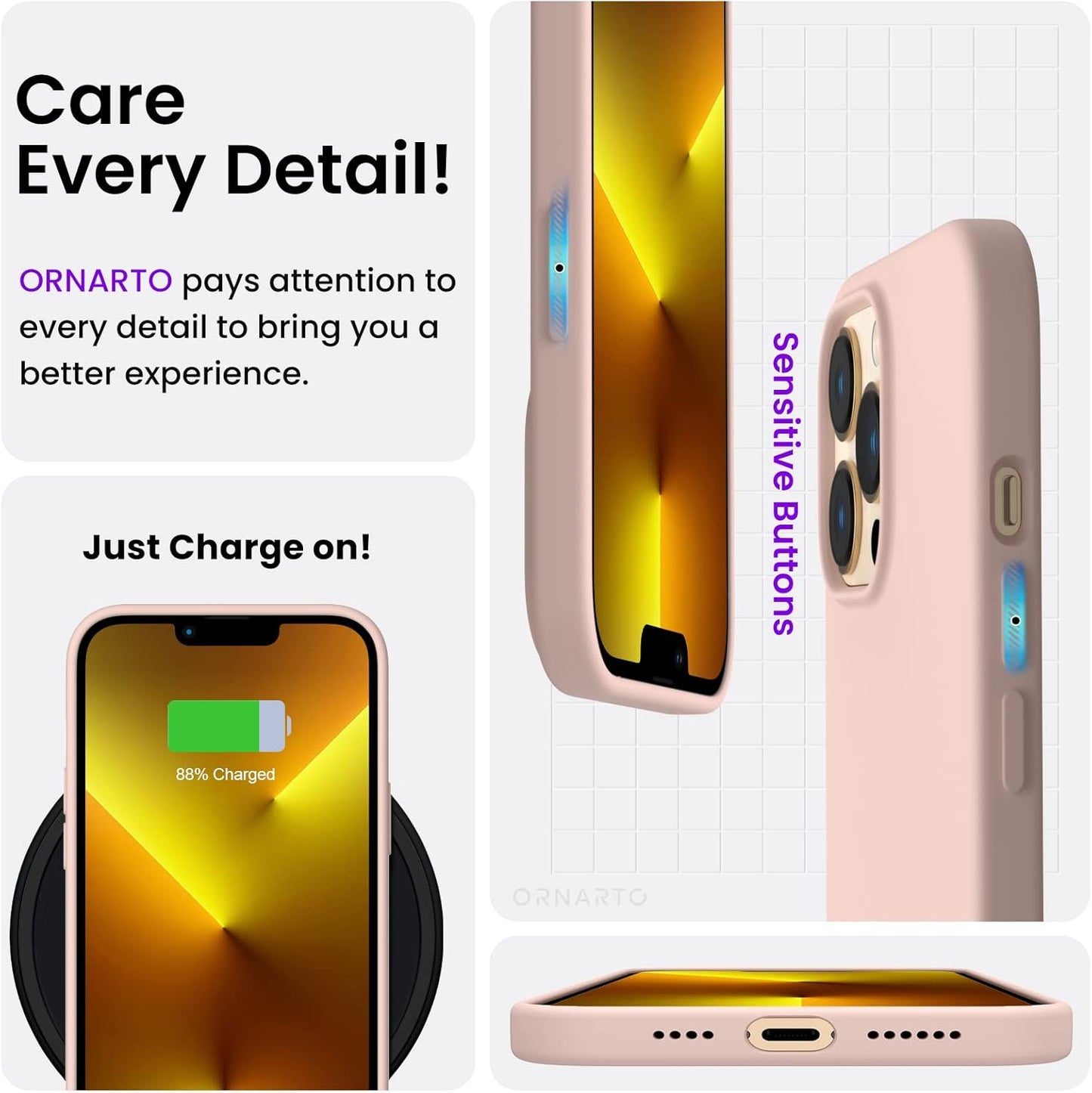 Compatible with Iphone 13 Pro Max Case 6.7", Slim Liquid Silicone 3 Layers Full Covered Soft Gel Rubber Case Cover 6.7 Inch-Sand Chalk Pink