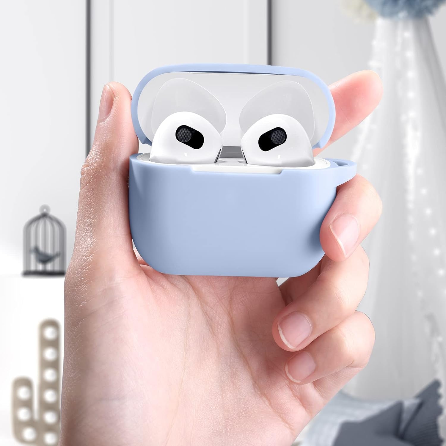 Designed for Airpods 3 Case Cover, Silicone Protective Cases Cute Skin Covers with Keychain Accessories Compatible with Apple Airpod 3Rd Generation, Girls Boys Women Men-Lilac