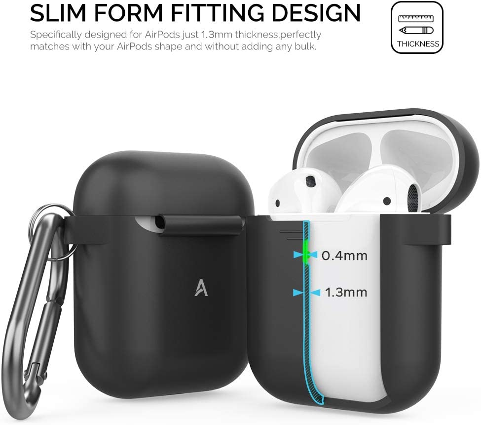 AirPods 2 & 1 Silicone Case - Black | Protective Cover with Front LED Visible