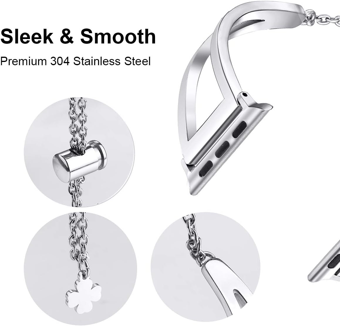 Stainless Steel Bands Compatible with Apple Watch Band 38Mm 40Mm 41Mm 42Mm 44Mm 45Mm 46Mm 49Mm Iwatch Series 10/9/Ultra/Se/8/7/6/5/4/3/2/1, Dressy Metal Bangle Bracelet Women