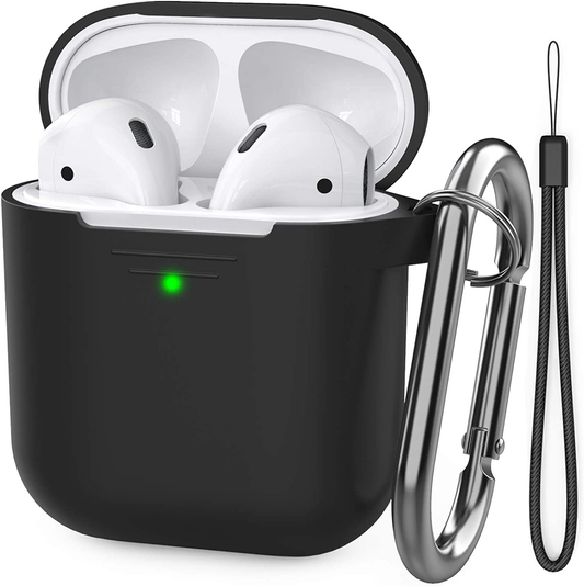 AirPods 2 & 1 Silicone Case - Black | Protective Cover with Front LED Visible