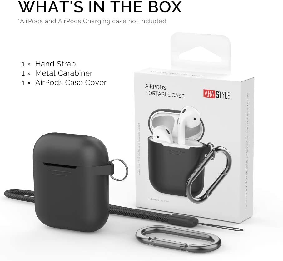 AirPods 2 & 1 Silicone Case - Black | Protective Cover with Front LED Visible