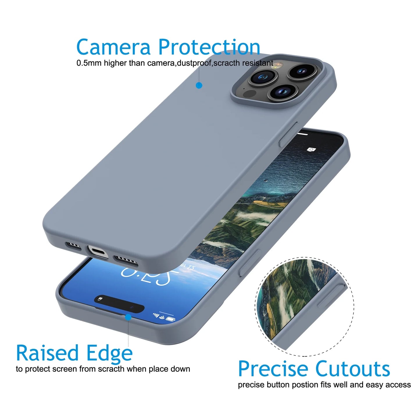 Cell Phone Basic Cases for Iphone 15,15 Pro,15 Plus,15 Pro Max, Liquid Silicone Gel Rubber Shockproof Case Ultra Thin Slim Matte Surface Cover for Iphone 15 6.1 Inch (Gray)