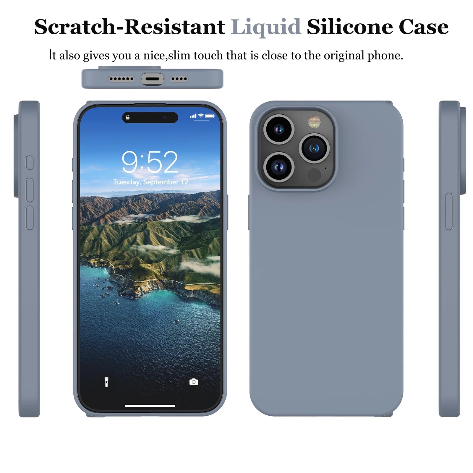 Cell Phone Basic Cases for Iphone 15,15 Pro,15 Plus,15 Pro Max, Liquid Silicone Gel Rubber Shockproof Case Ultra Thin Slim Matte Surface Cover for Iphone 15 6.1 Inch (Gray)